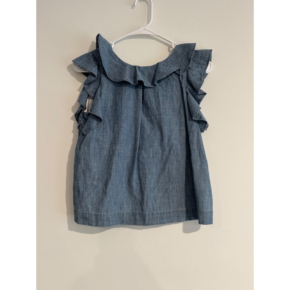 Crewcuts Ruffle Chambray Top Girls Size‎ 12 Blue Scoop Back Sleeveless Spring
